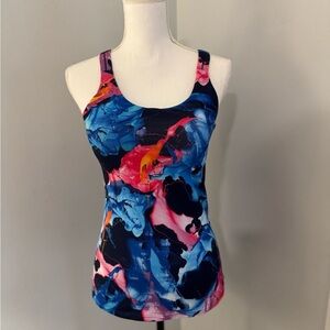 Athleta colorful tank top with built in bra floral blue S